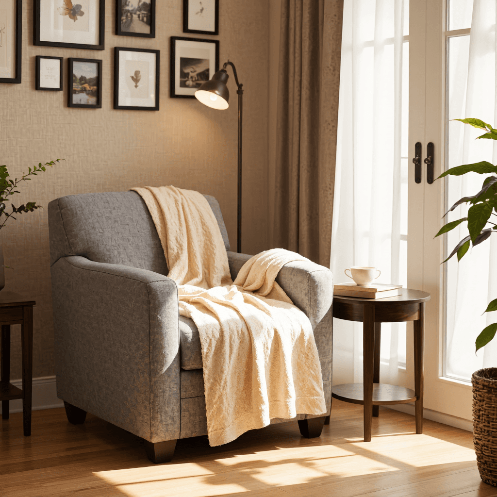 product photography of cozy living room setup