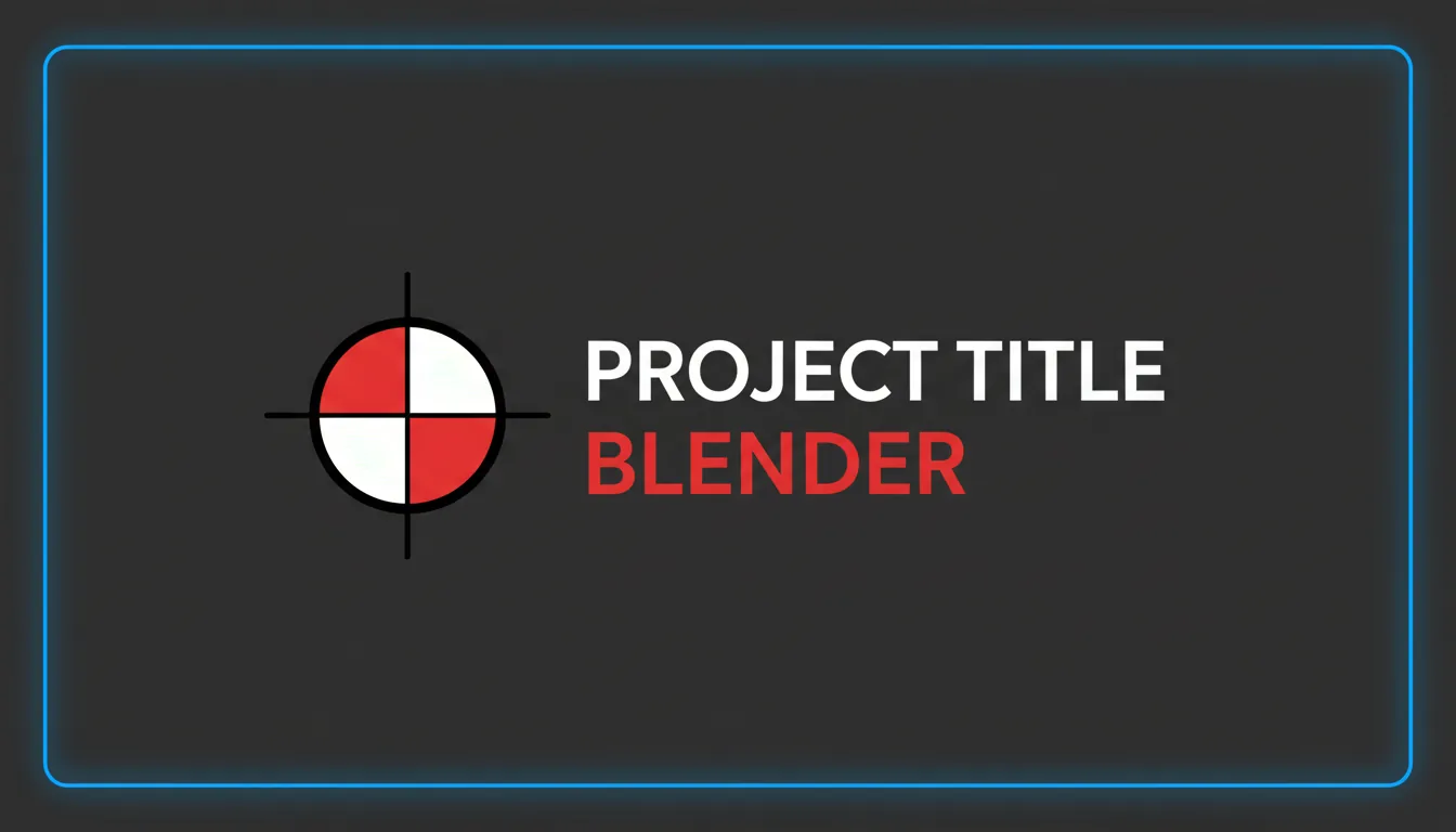 Minimalist 2D vector graphic featuring the iconic Blender 3D Cursor on the left. The cursor is a circle with alternating red and white segments and four perpendicular black lines pointing outwards. The graphic is centered on a dark charcoal grey background with rounded corners and a thin, glowing blue border. To the right of the icon, placeholder title text in a clean, modern sans-serif font; the upper lines are white, and the bottom line is bold and vibrant red.