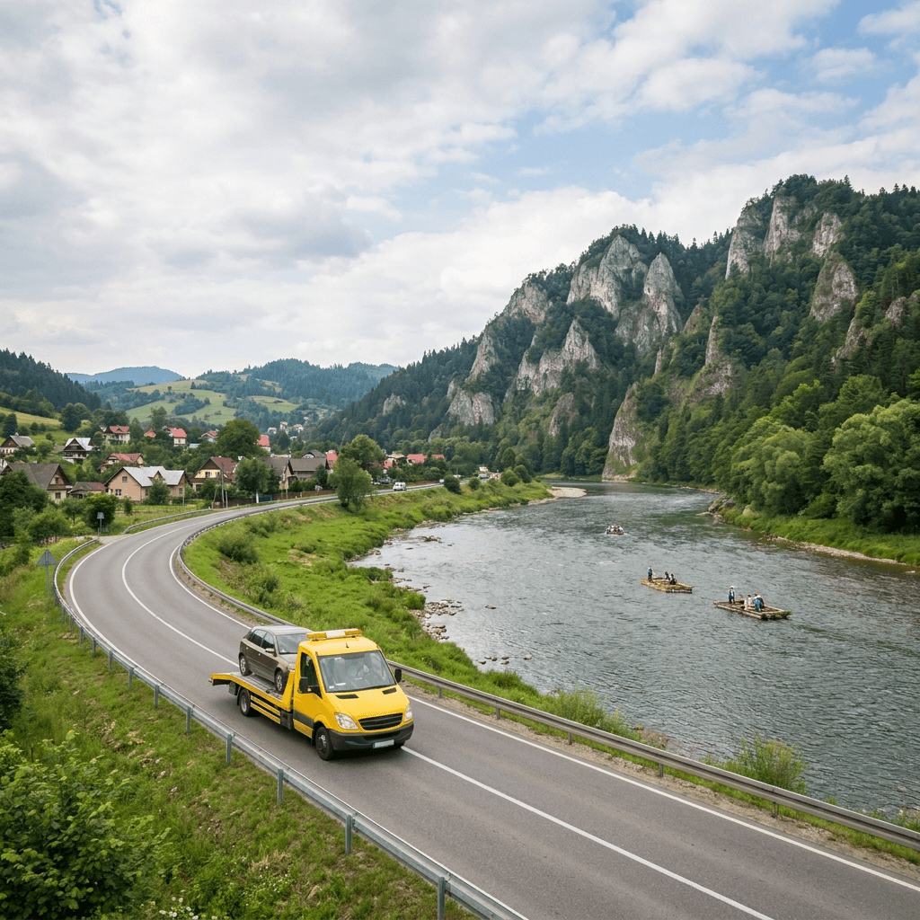 droga do Szczawnicy z widokiem na Pieniny i przełom Dunajca