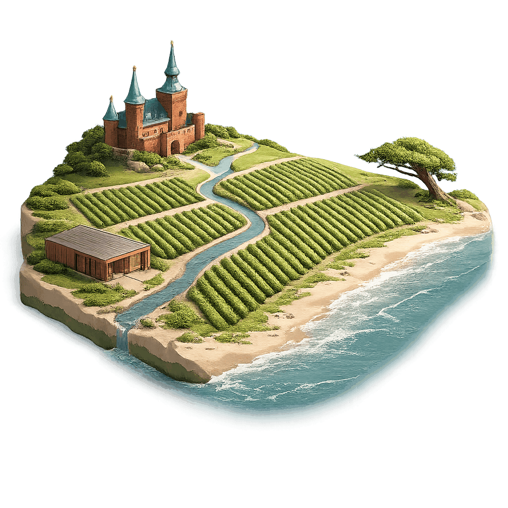 Artistic illustration of the Sjælland wine region.