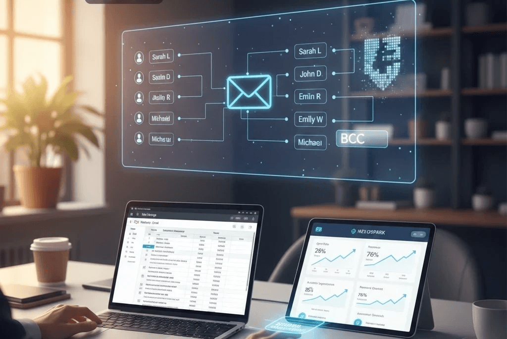 Professional using email automation system to send personalized messages individually.