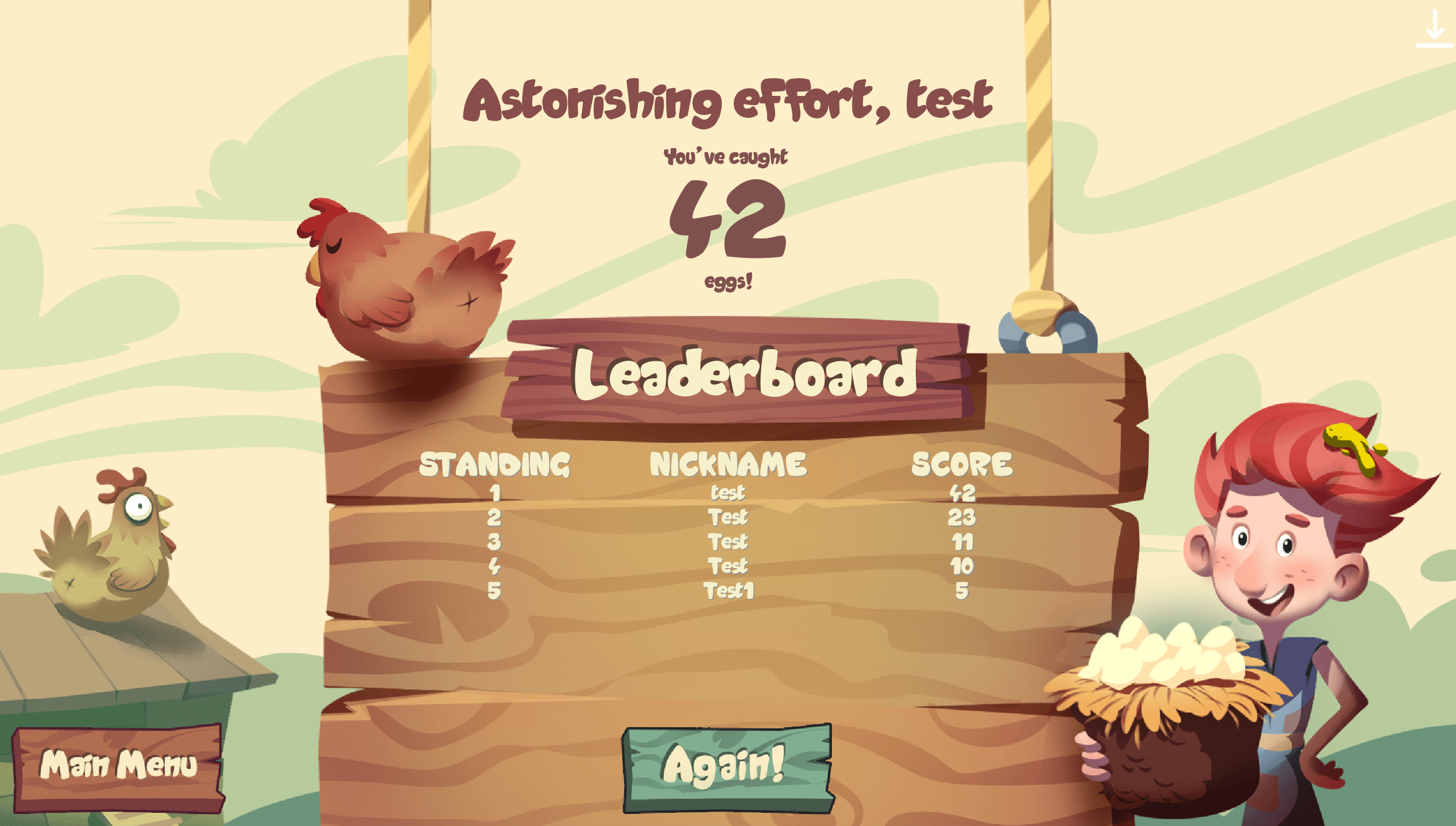 Eggs4Pie Leaderboard Screen