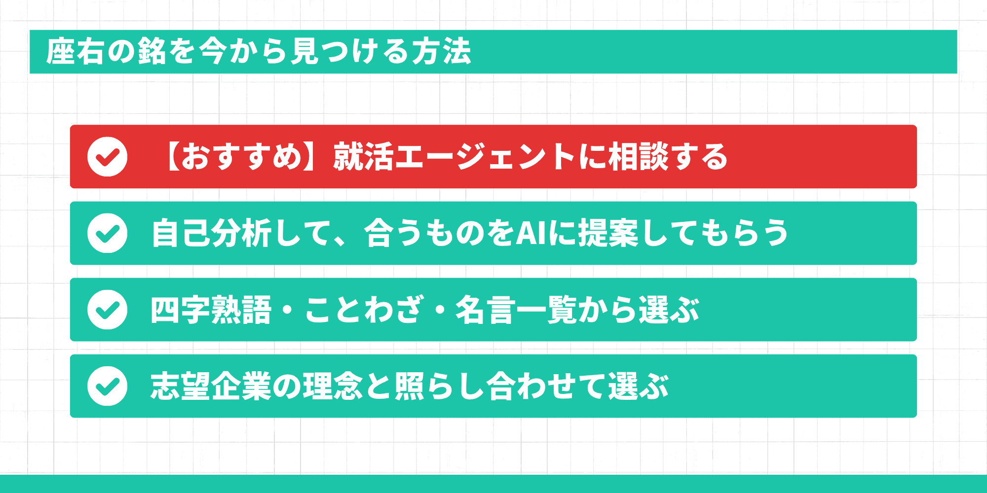 座右の銘を今から見つける方法（相談・自己分析とAI・一覧から選ぶ・企業理念との照合の4つの手順）
