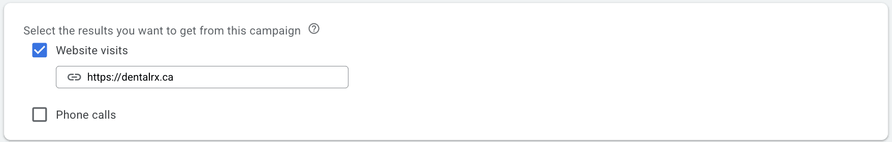 Google Ads Conversion Goals: Website visist