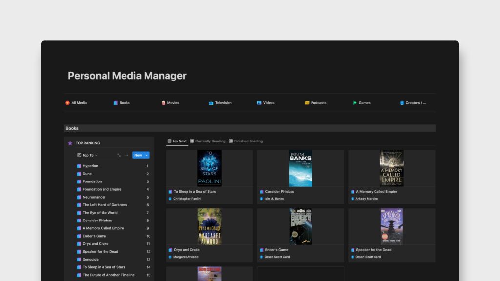 Free Notion Templates Personal Media Manager