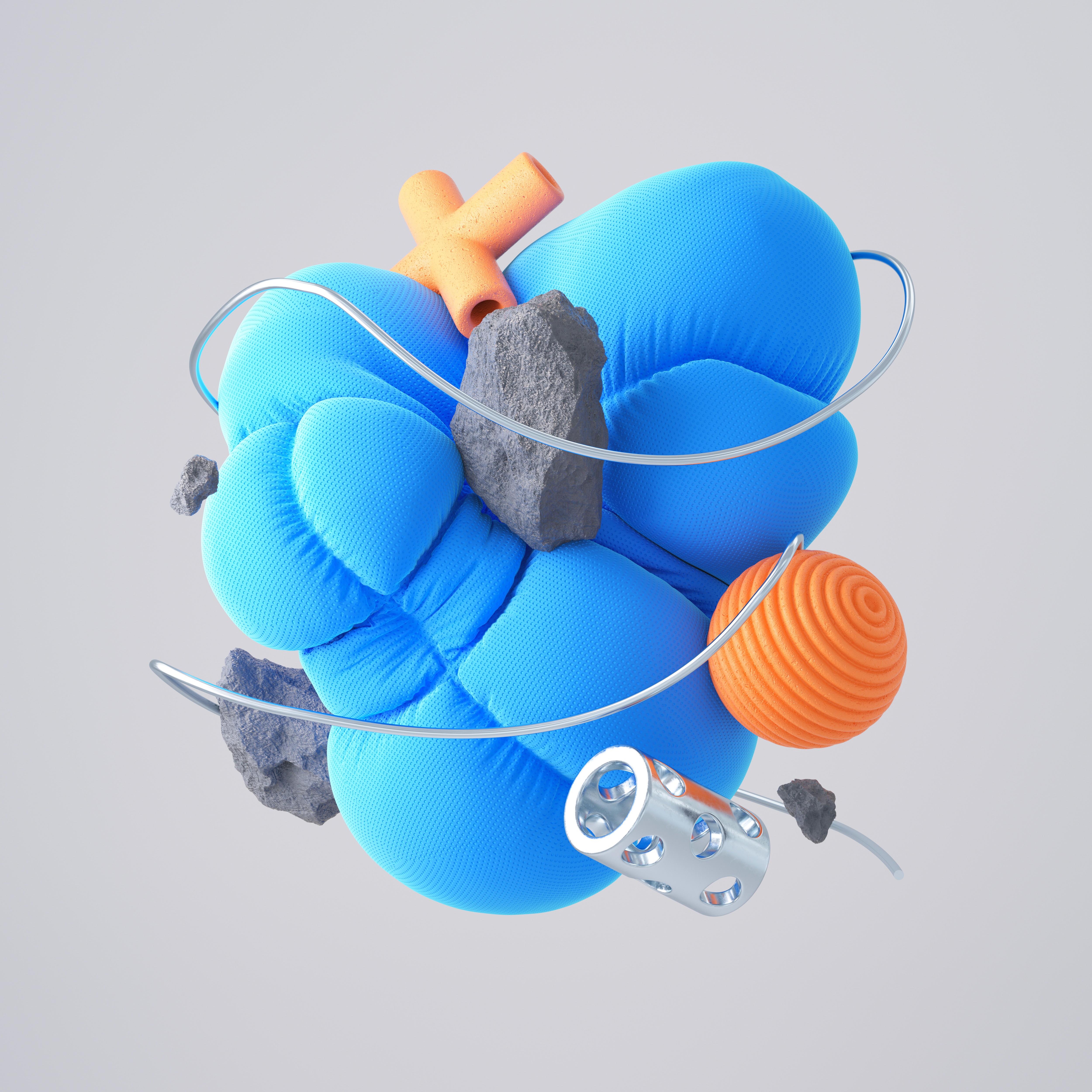 Bold abstract 3D composition representing marketing innovation, experimentation, and creative problem-solving.