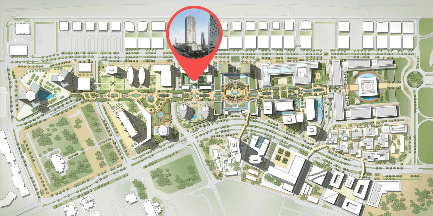 ELAN Tower master plan in Dubai Land Residence Complex