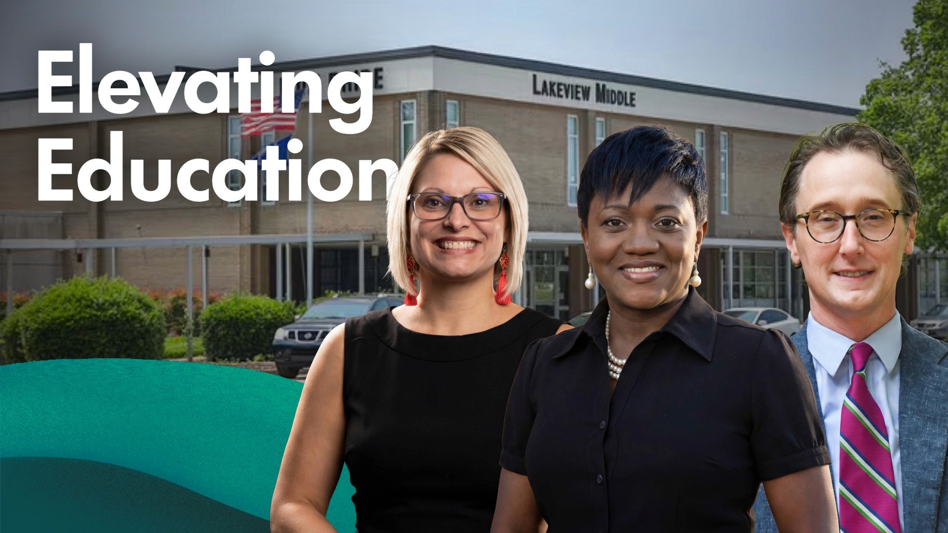 Image of three Greenville County Schools educators with the caption "Elevating Education" next to them