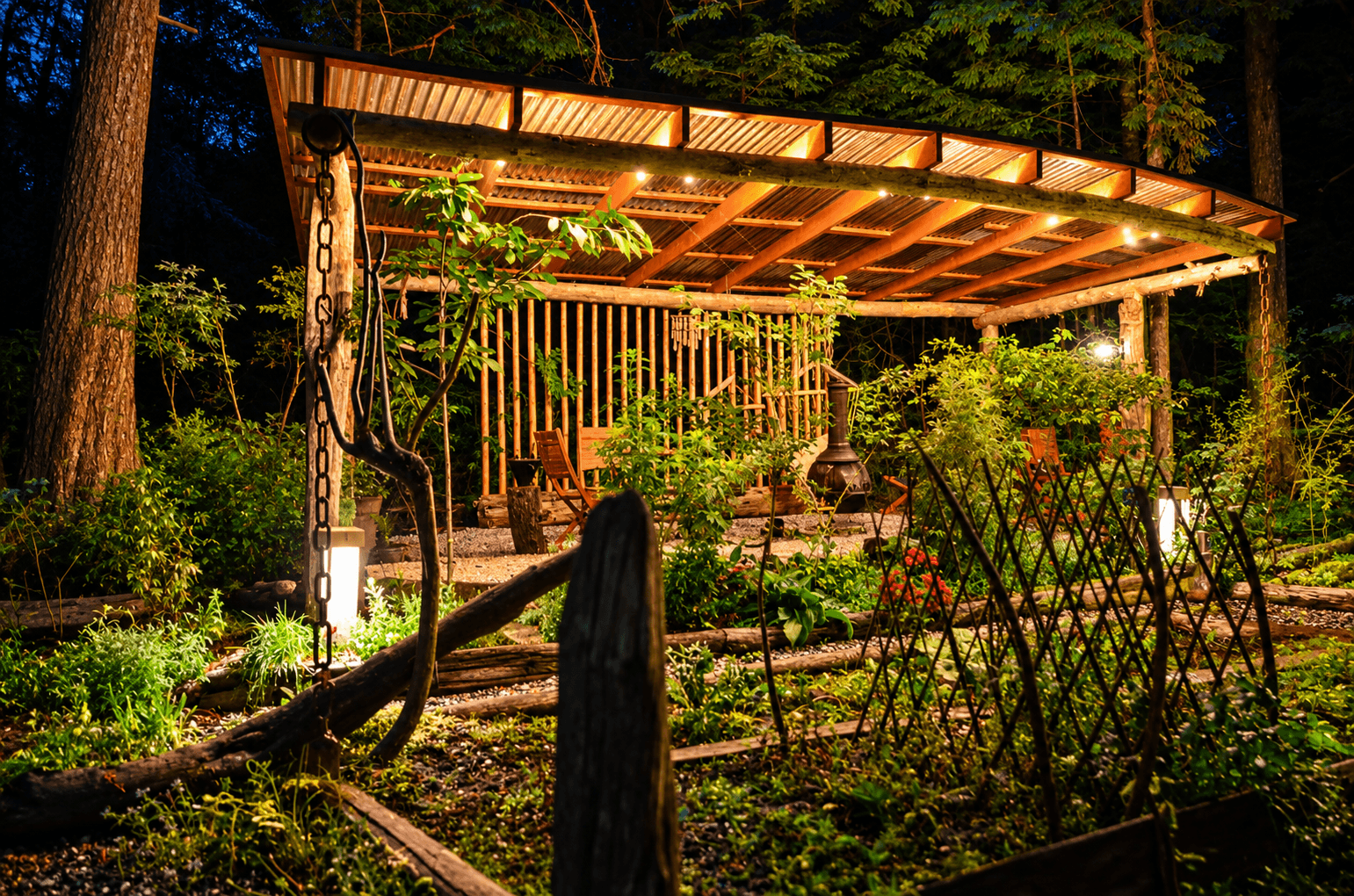 garden pagota at night