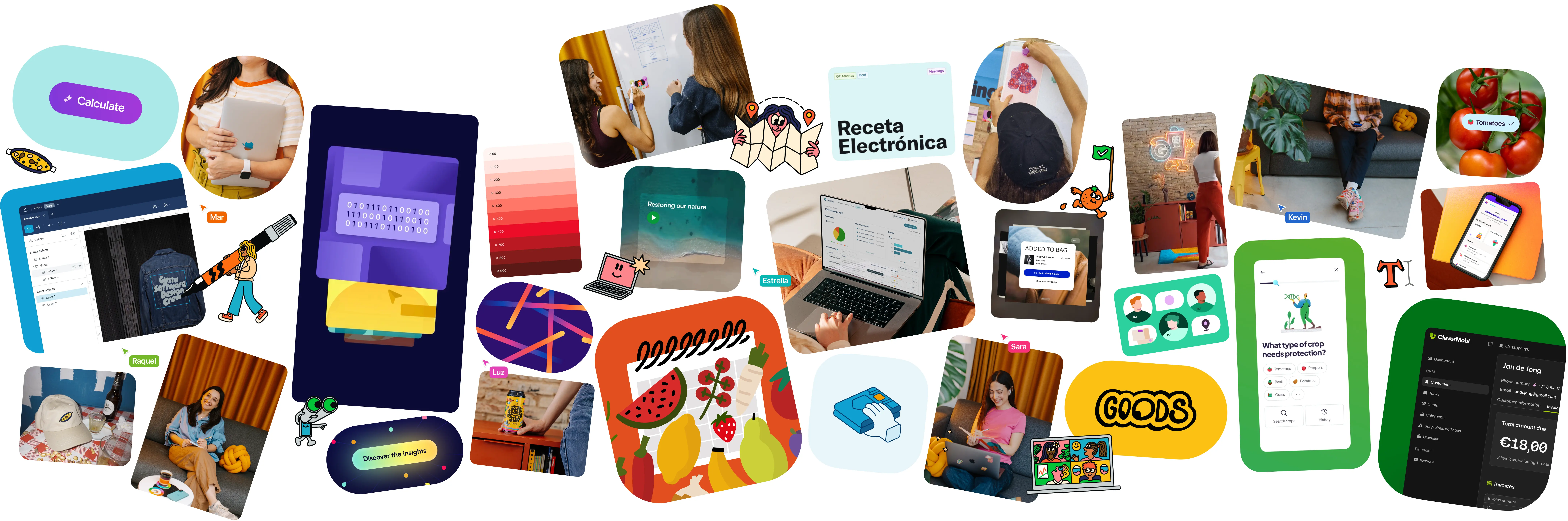 Collage showing work and vibes of the studio