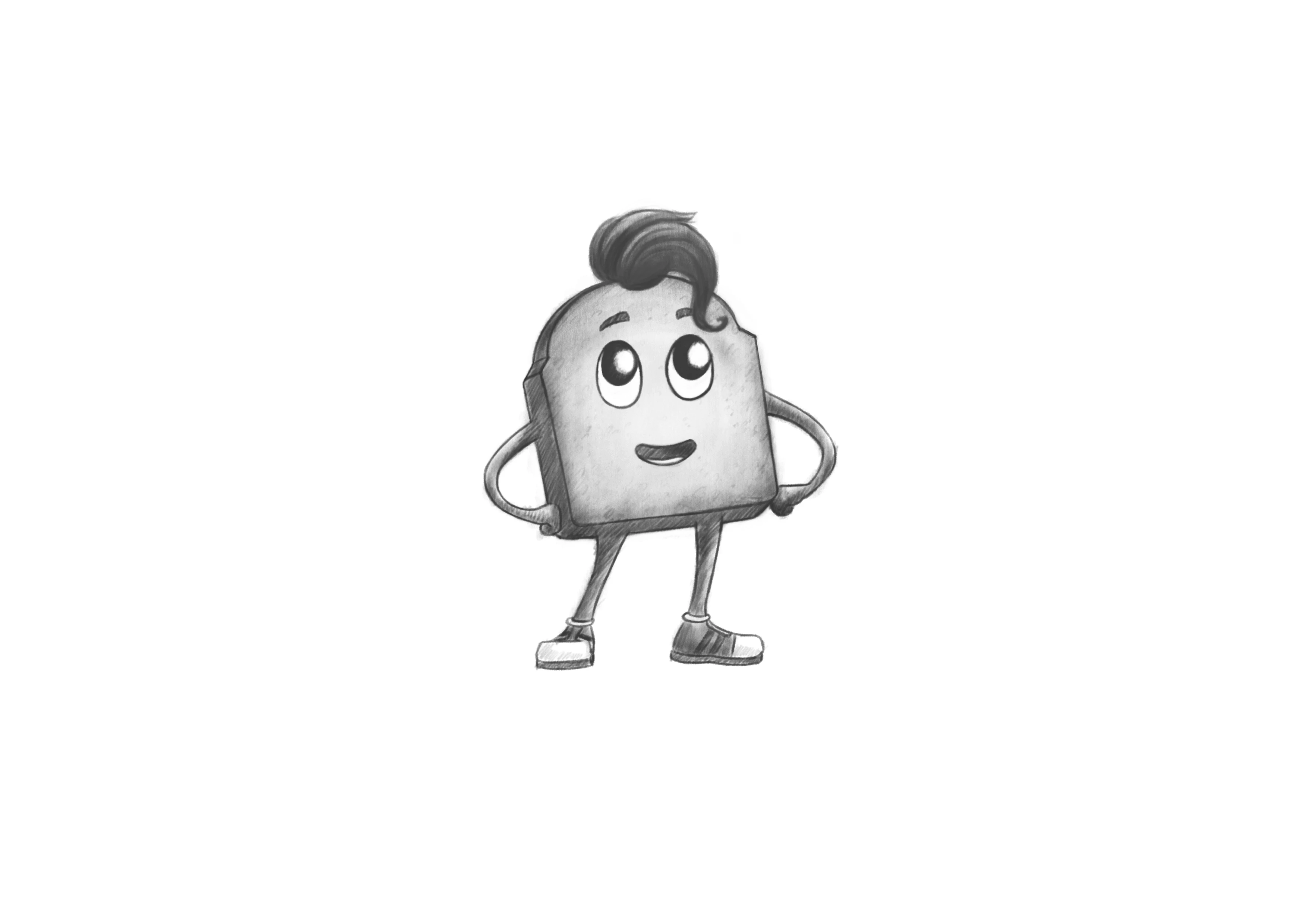 Sketch of a zwieback character with chocolate curl hair