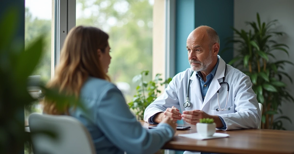 Homem consultando profissional de saúde para prescrição de remédio 