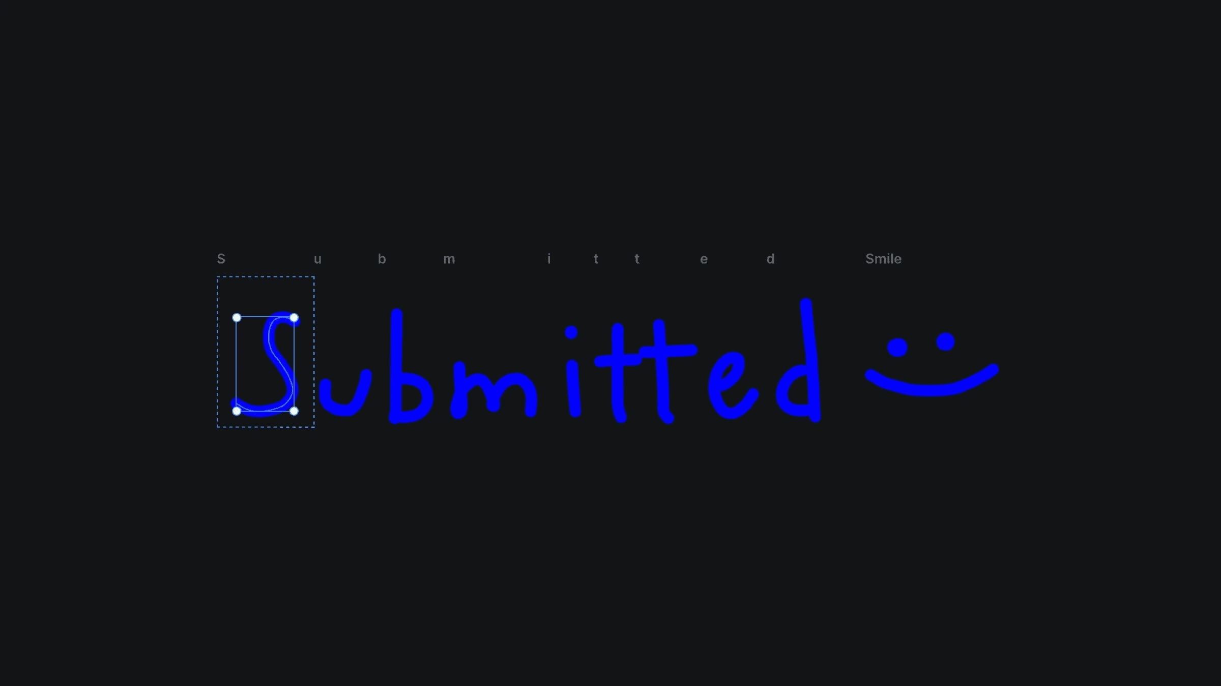 Handwritten "Submitted" text vector editor with smiley