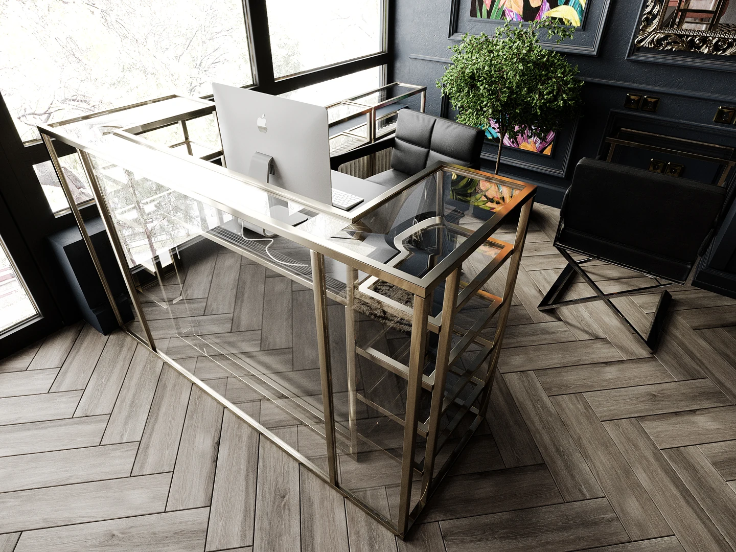 Salle à manger — table en frêne et chaises capitonnées.