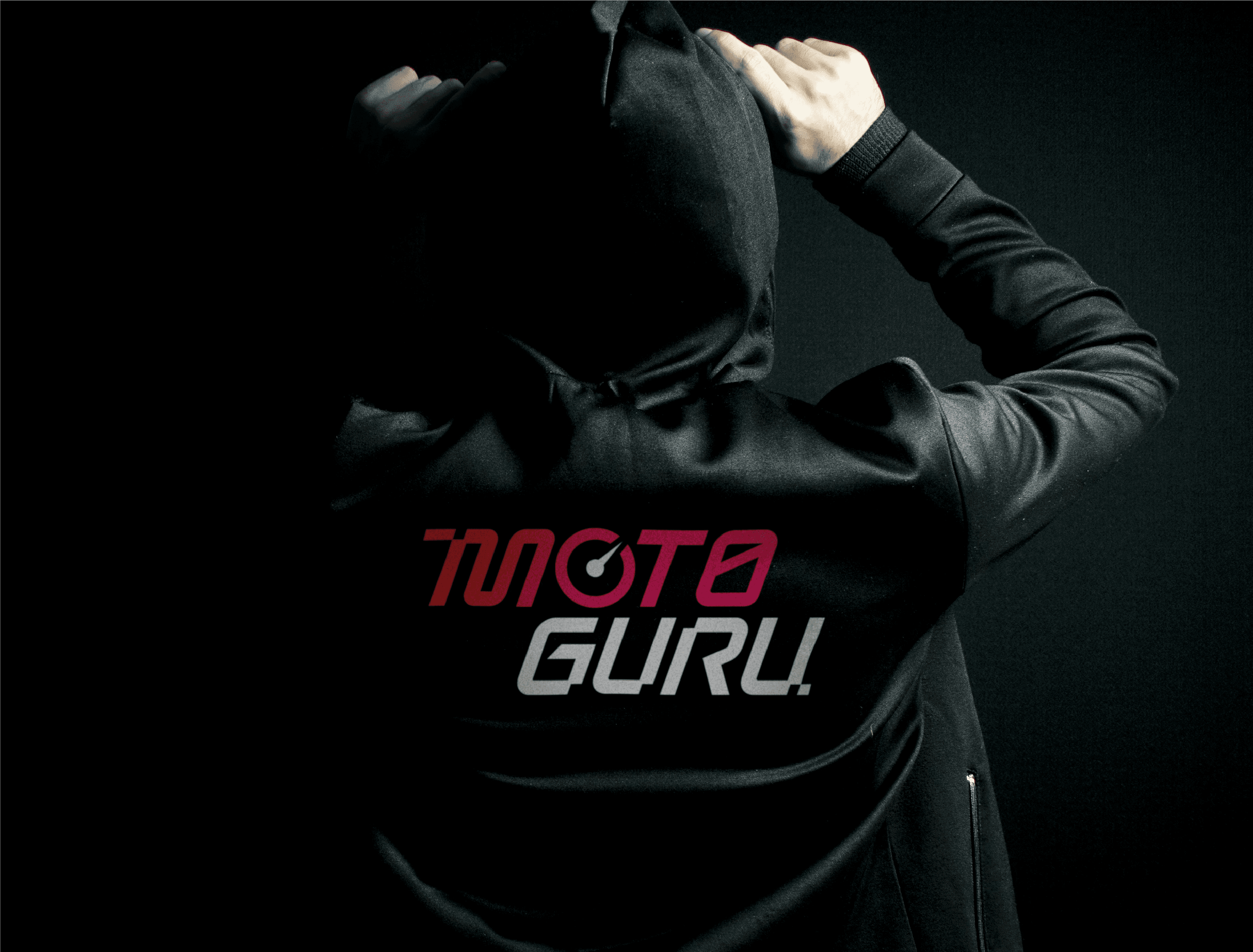 Moto Guru logo on a leather biker jacket