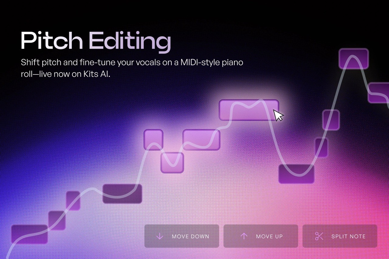 An audio curve with pitch markers ready for shifting in the Kits AI Pitch Editing tool