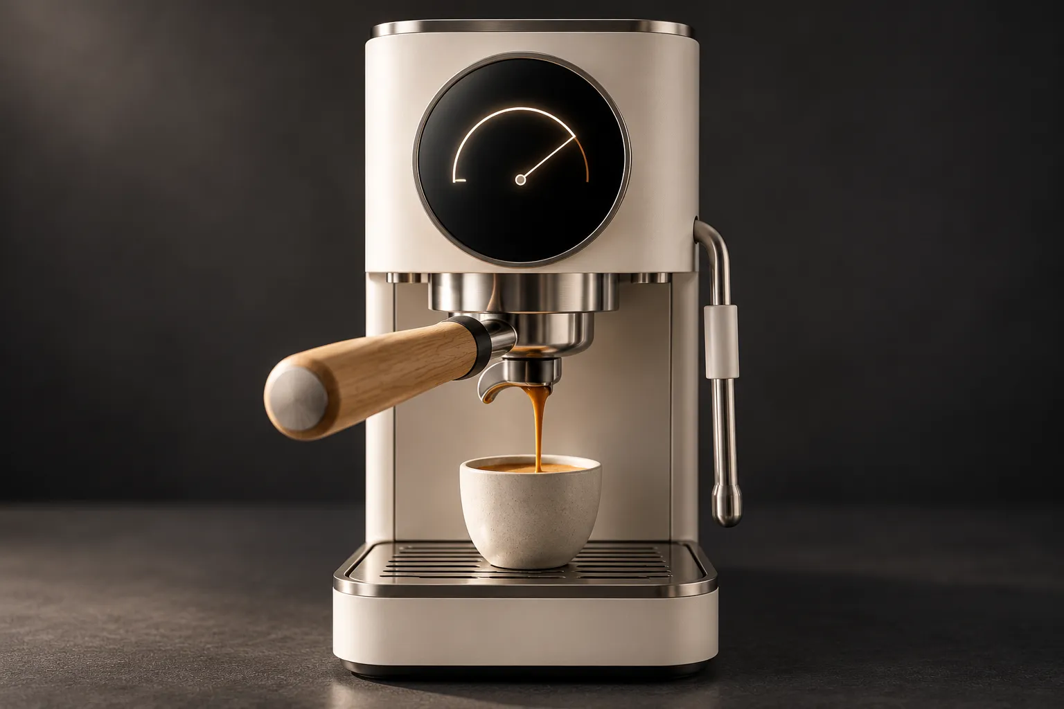 Calibre One espresso machine with touch display on a kitchen counter