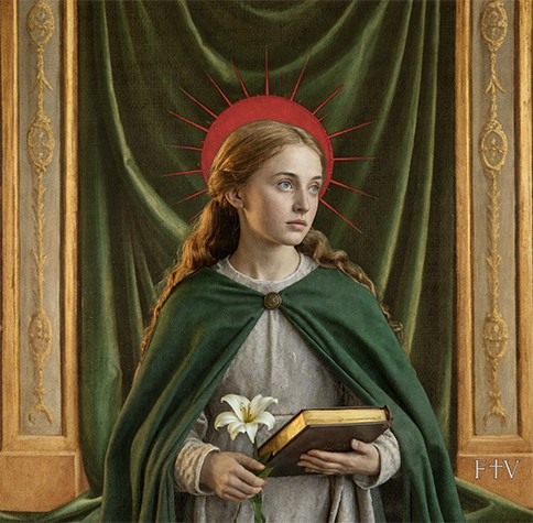 Sacred artwork by Faith and Verse. © Faith and Verse, 2025. All rights reserved. Portrait of Saint Dymphna, virgin and martyr.