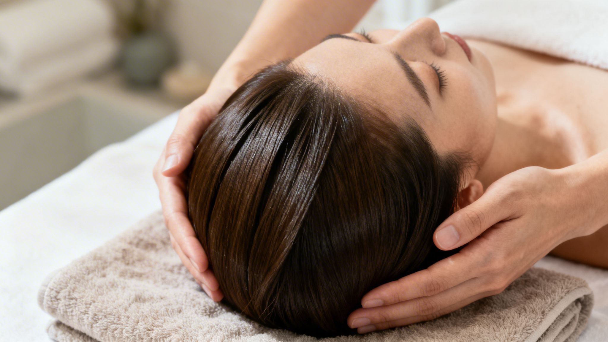Woman getting her scalp massaged