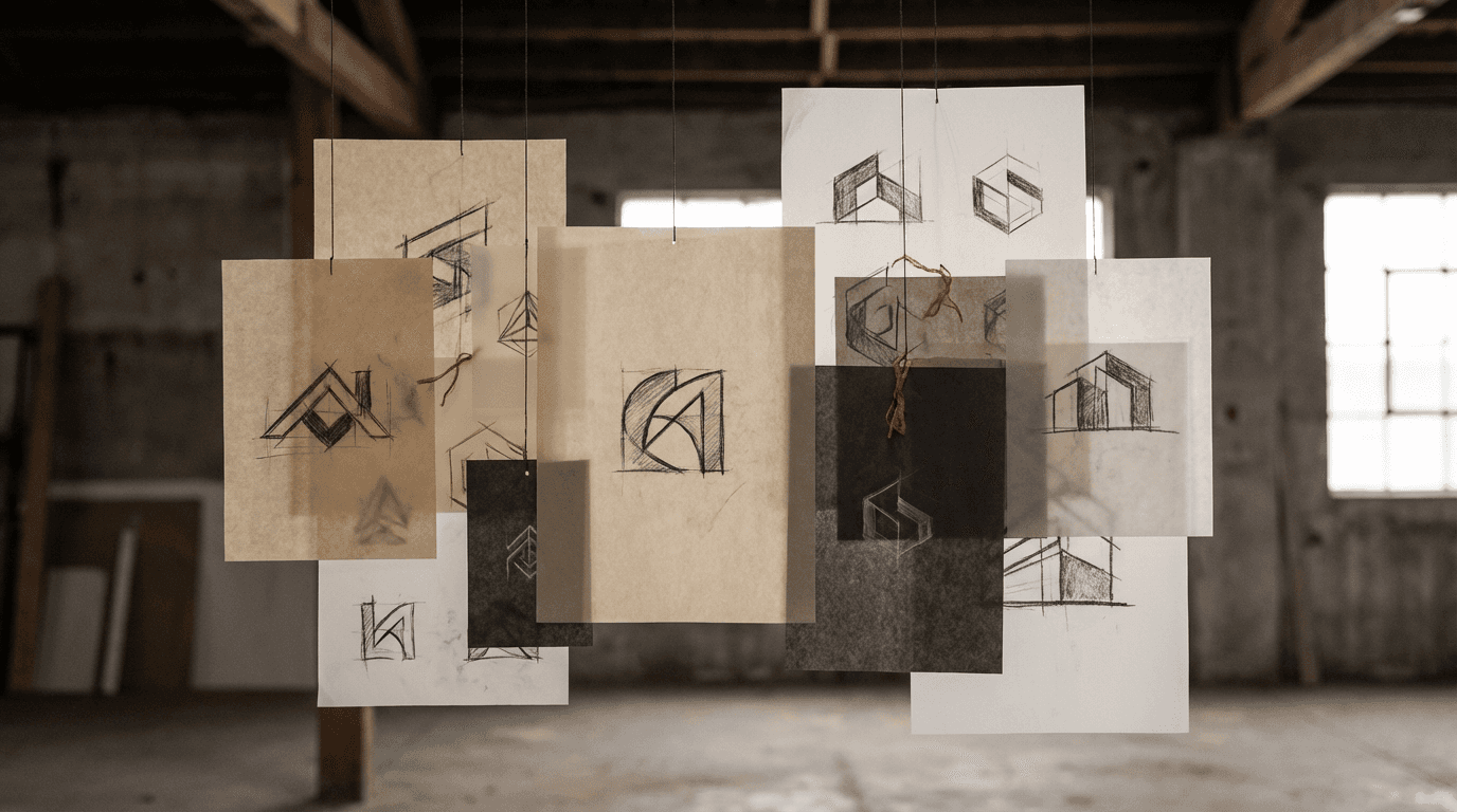 Modern red brick apartment or office building viewed from below against a blue sky, showcasing its geometric architecture with evenly spaced windows and balconies.