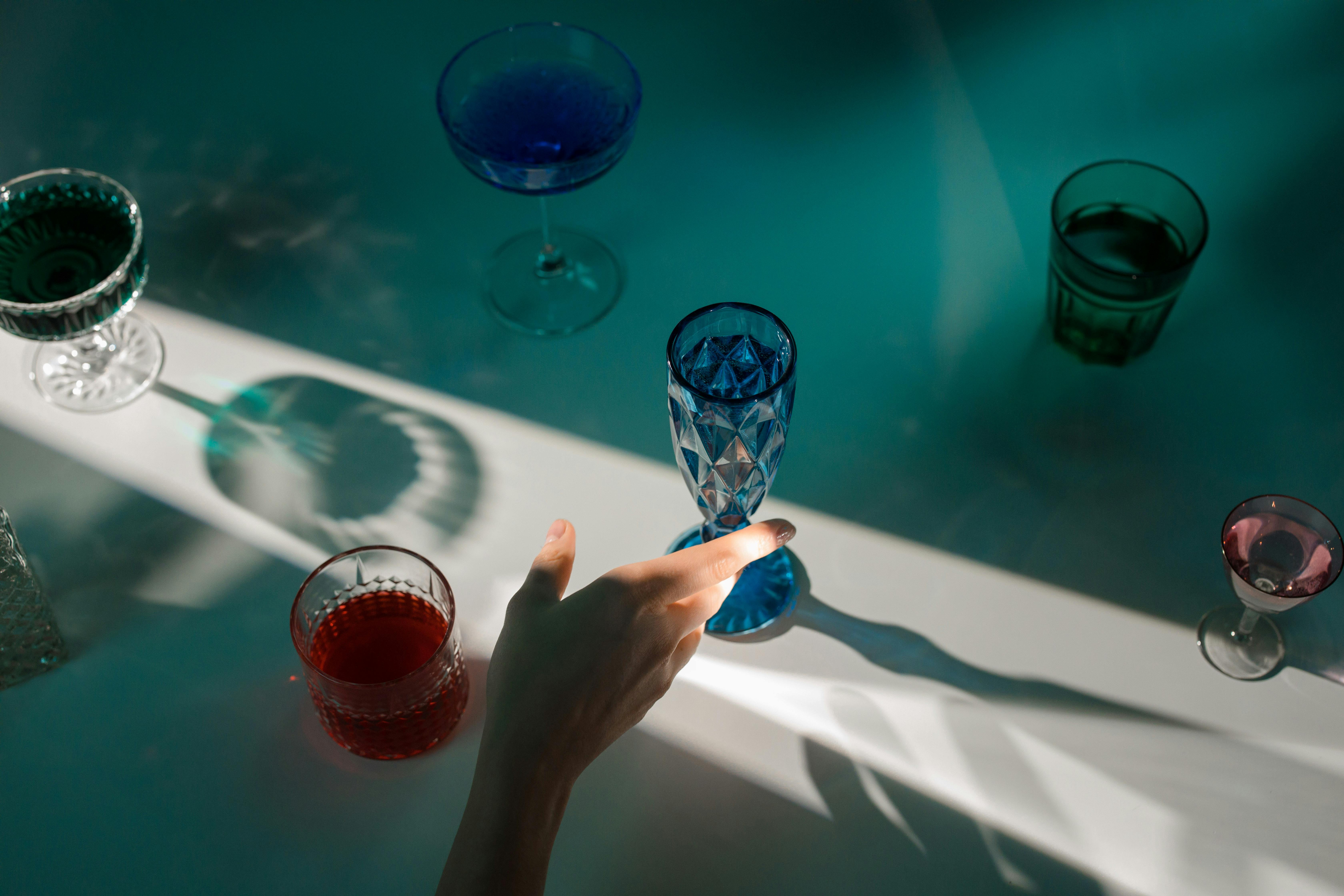 Table with colorfull glassware