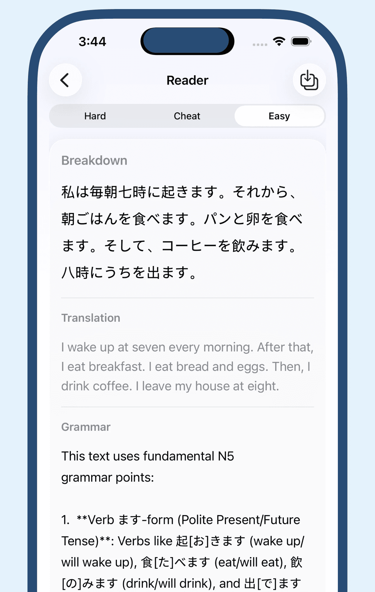 Gold iPhone displaying a habit tracker app interface with cards for journaling, exercise, hydration, and meditation, set against a light grey background.