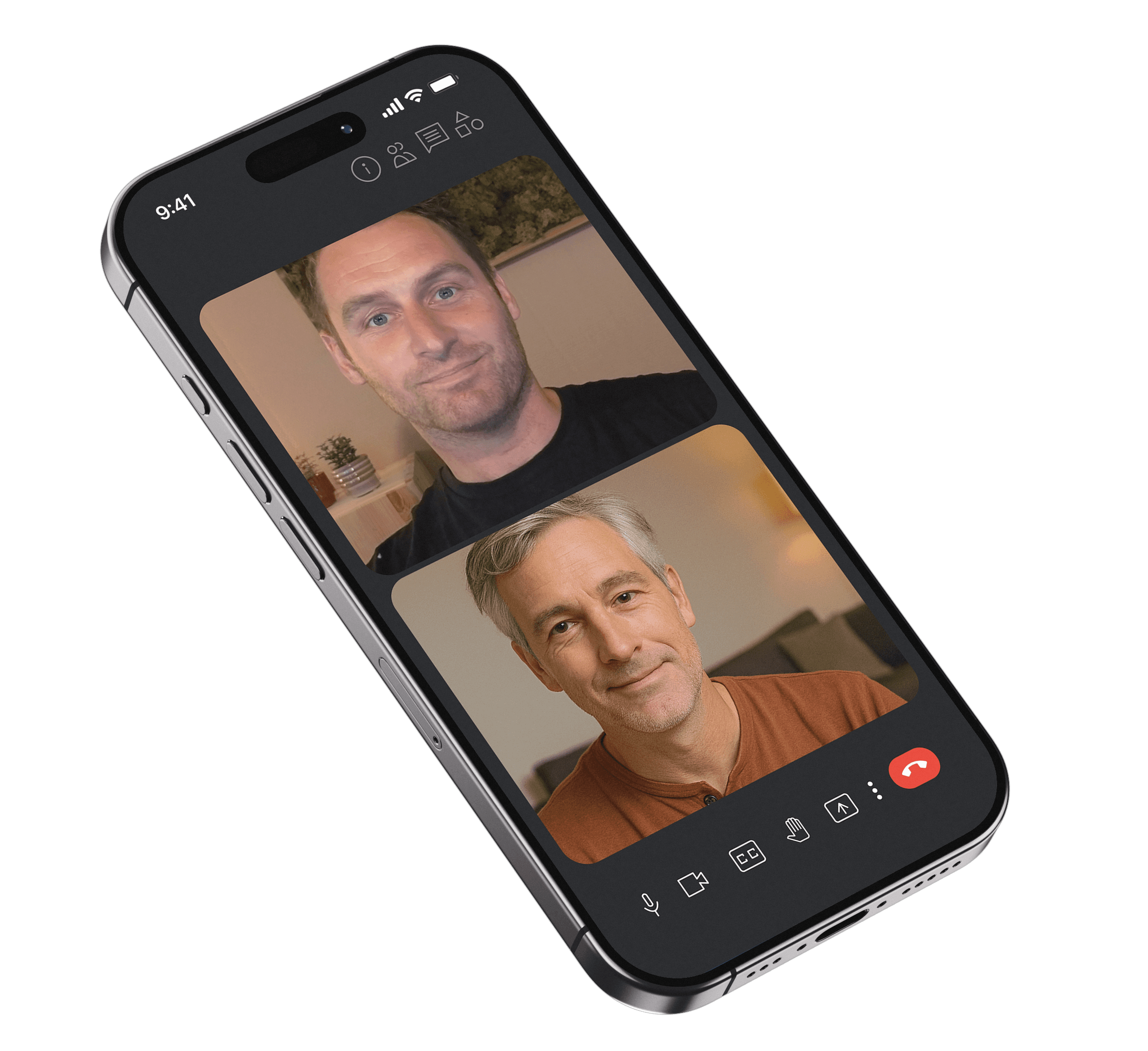 een telefoon met een Google Meet gesprek met Rens Wegerif