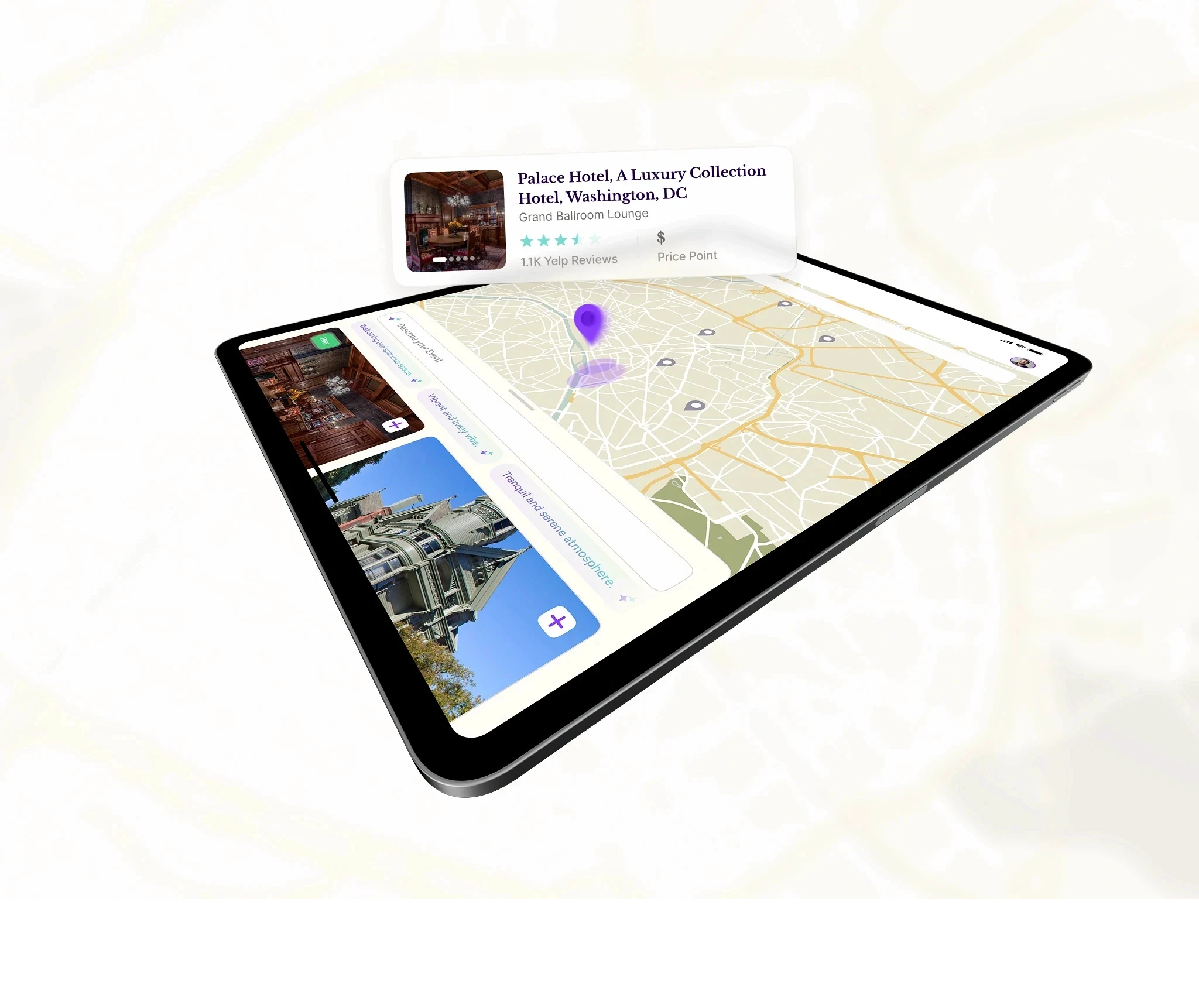 Revel Street venue booking interface on tablet