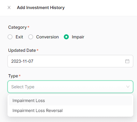 type of impairment selected