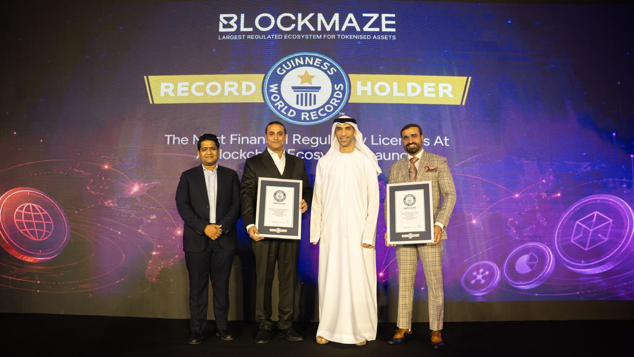 Team receiving a Guinness World Record award at a Blockmaze event