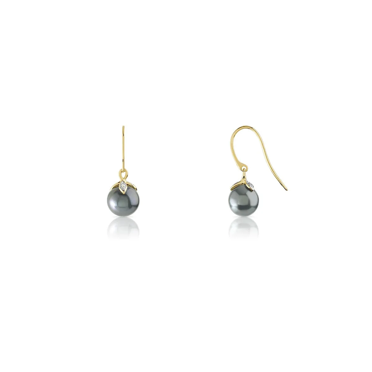 Boucles d'oreilles en deux ors 375 sertie de diamants et perles de Tahiti