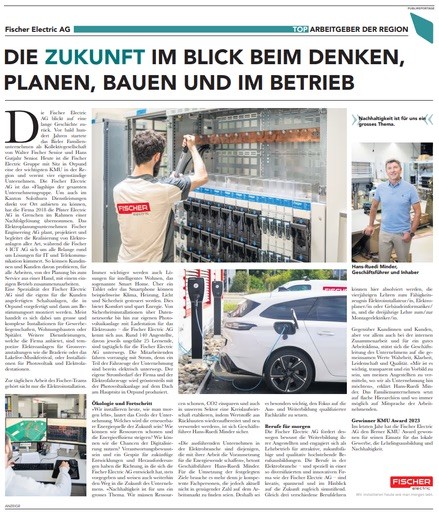 Article de journal sur Fischer Electric avec des images relatives à l'électrotechnique et à l'écomobilité