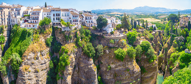 Ronda white village on cliff with gorge in Andalusia, Spain