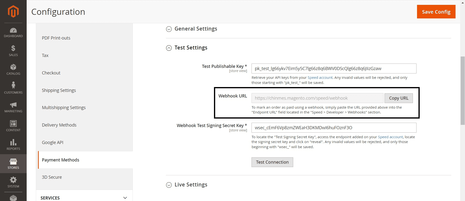 Configuration setting of Speed Magento 2 Plugin To Accept Bitcoin Payment
