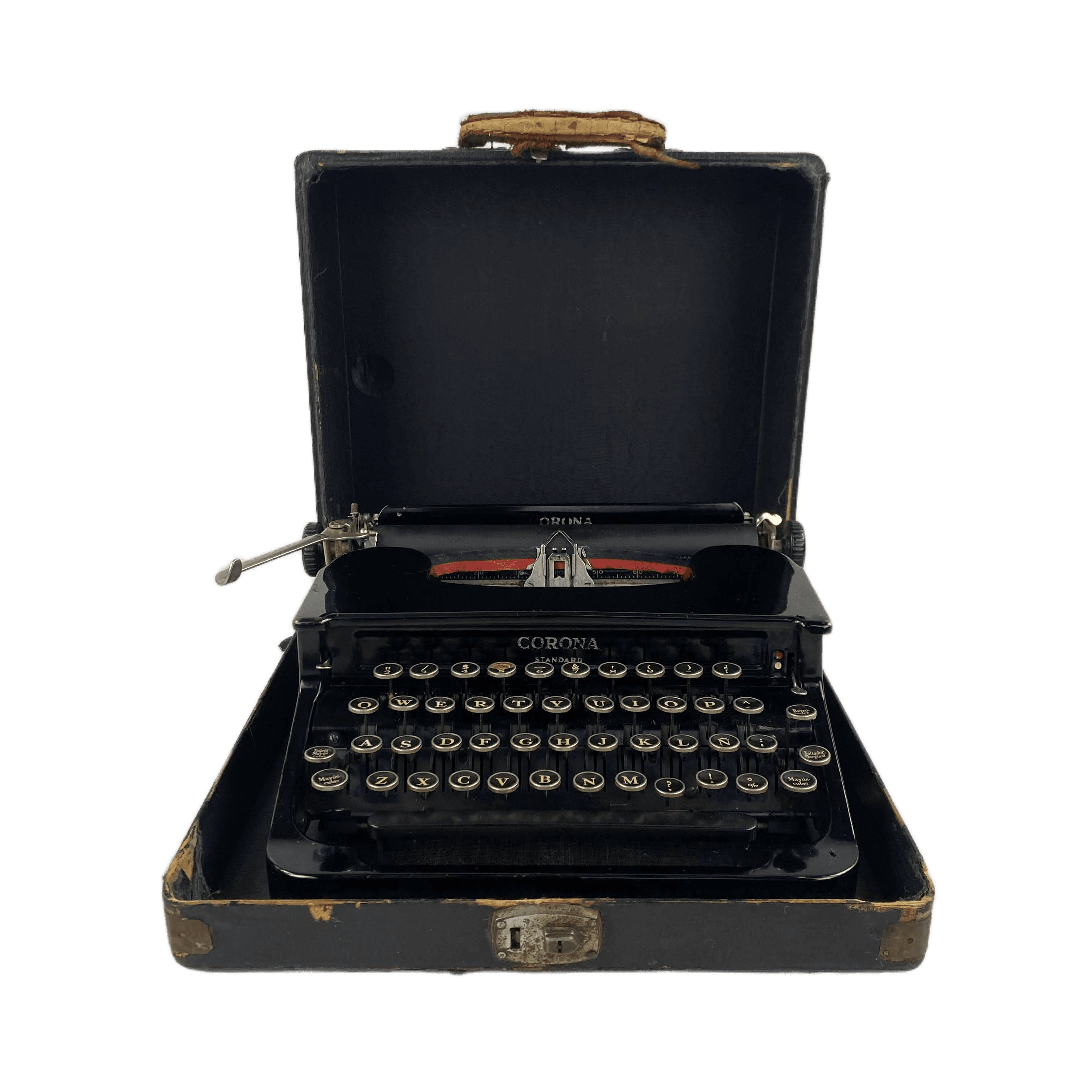 Máquina de Escribir Portátil L.C. Smith Corona Standard 1930's Metal con Teclas de Cristal