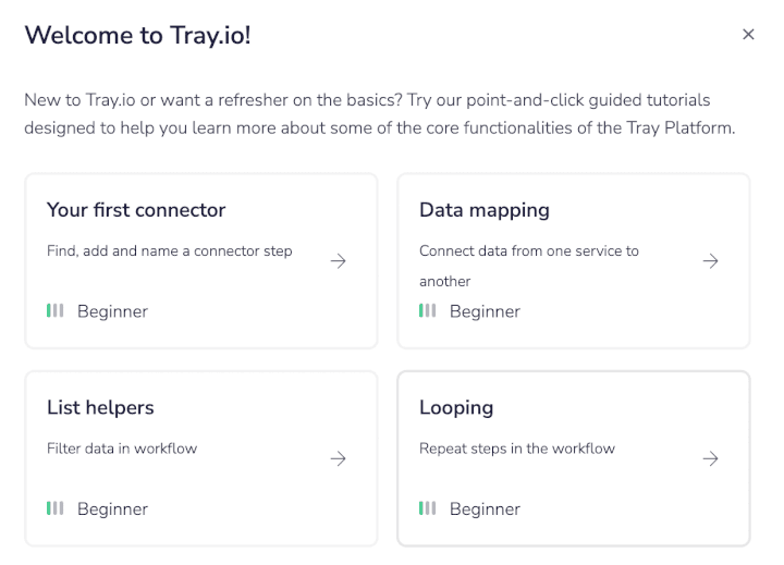 Tray point-and-click guided tutorials