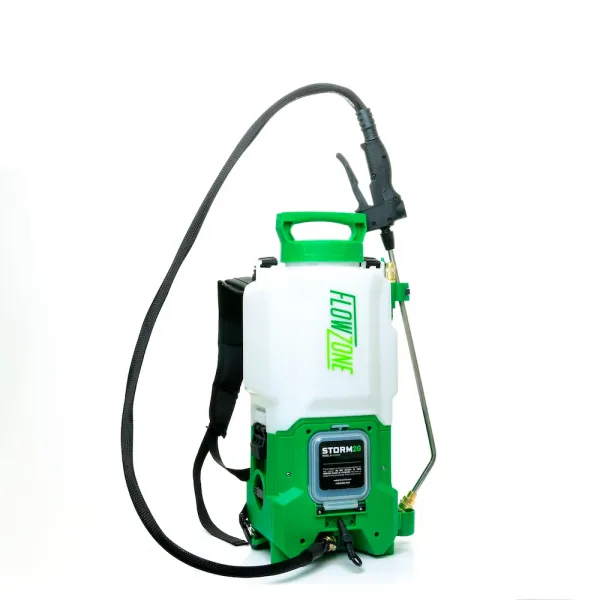 handheld sprayer with a long nozzle, hose, and adjustable strap