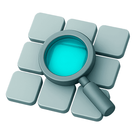 Magnifying glass over layered blocks