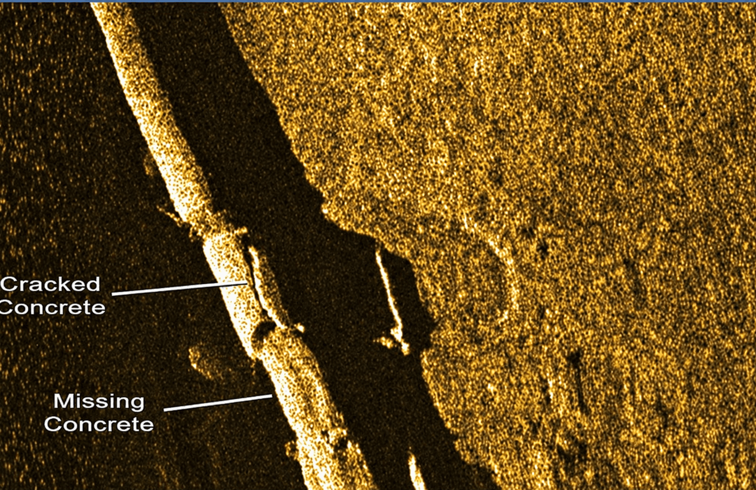 Illustrative sonar image of a pipeline inspection.