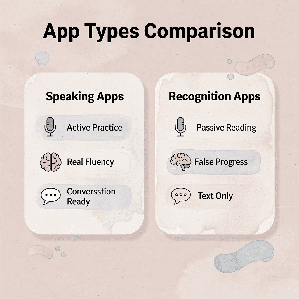 Comparison between speaking-focused and recognition-based language apps