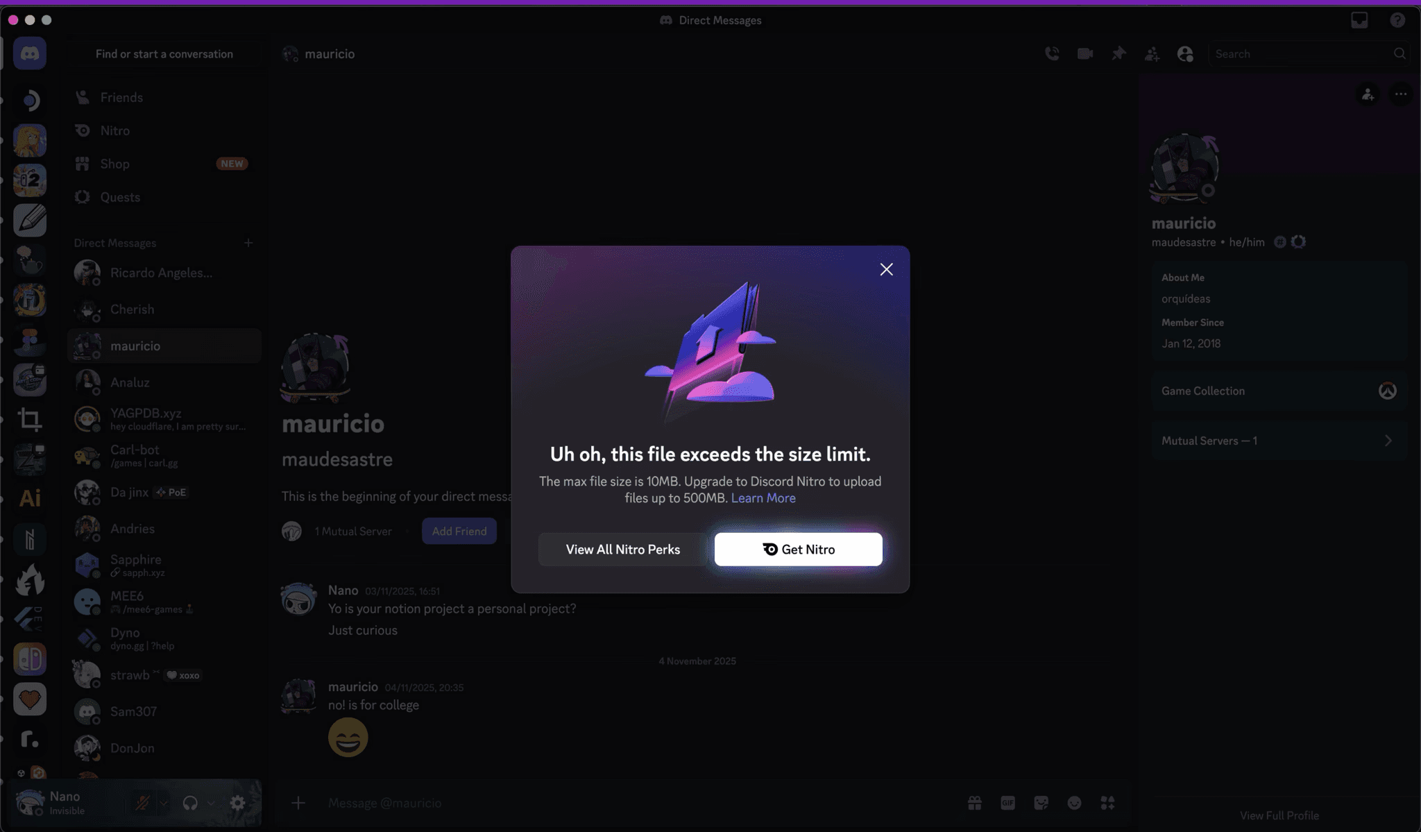 Error screen