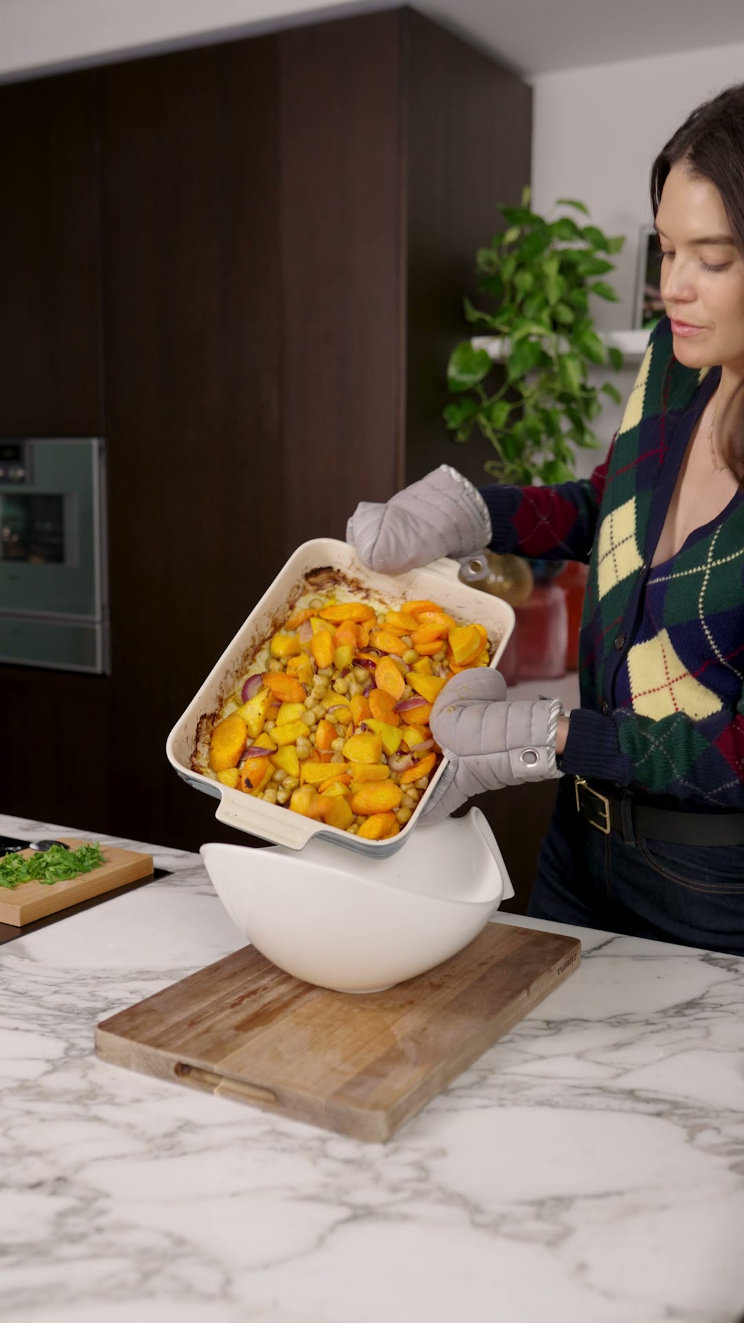 Sarah Ann with tray of baked Vegetables