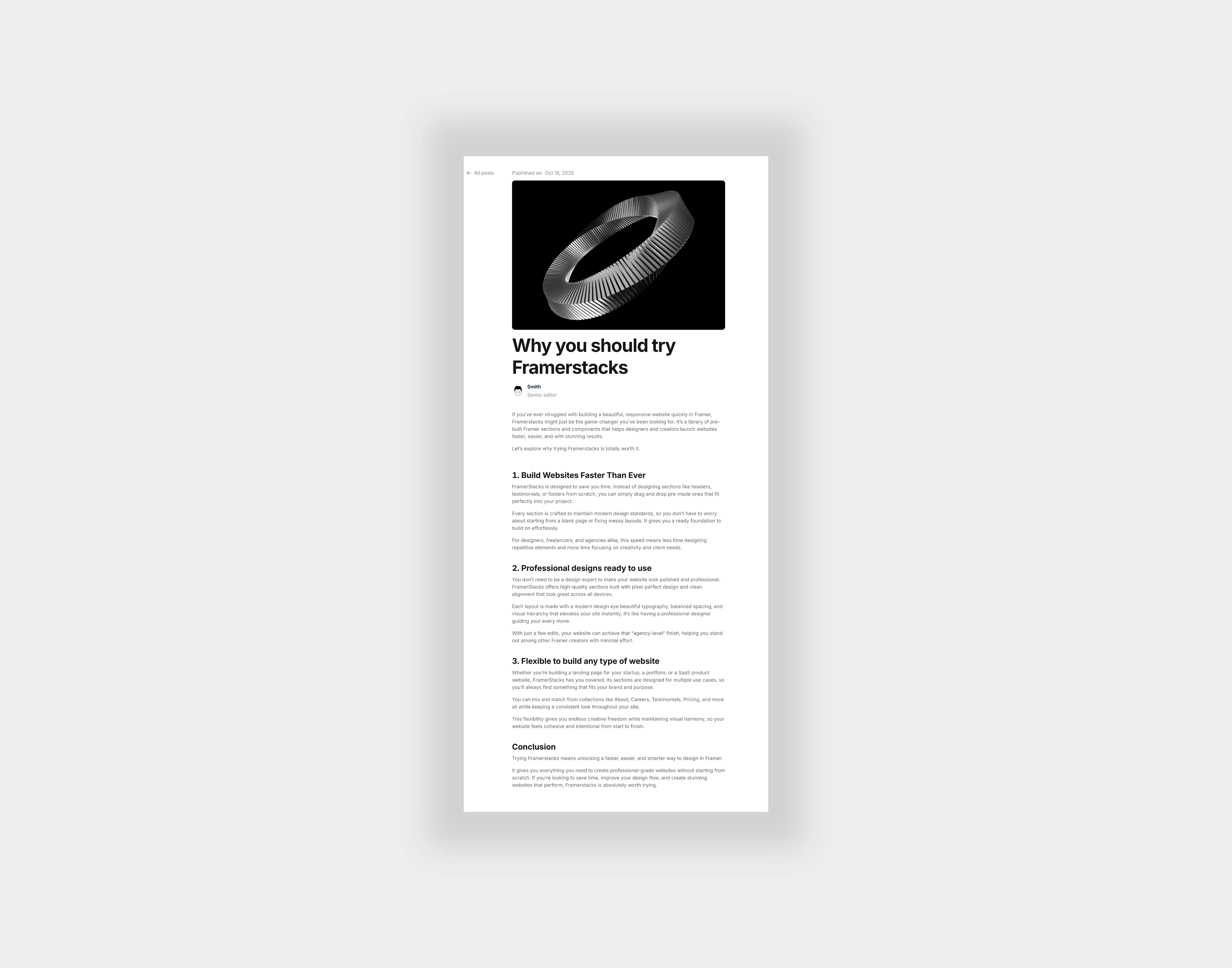 A light themed cms blog detail page design for desktop and tablet devices