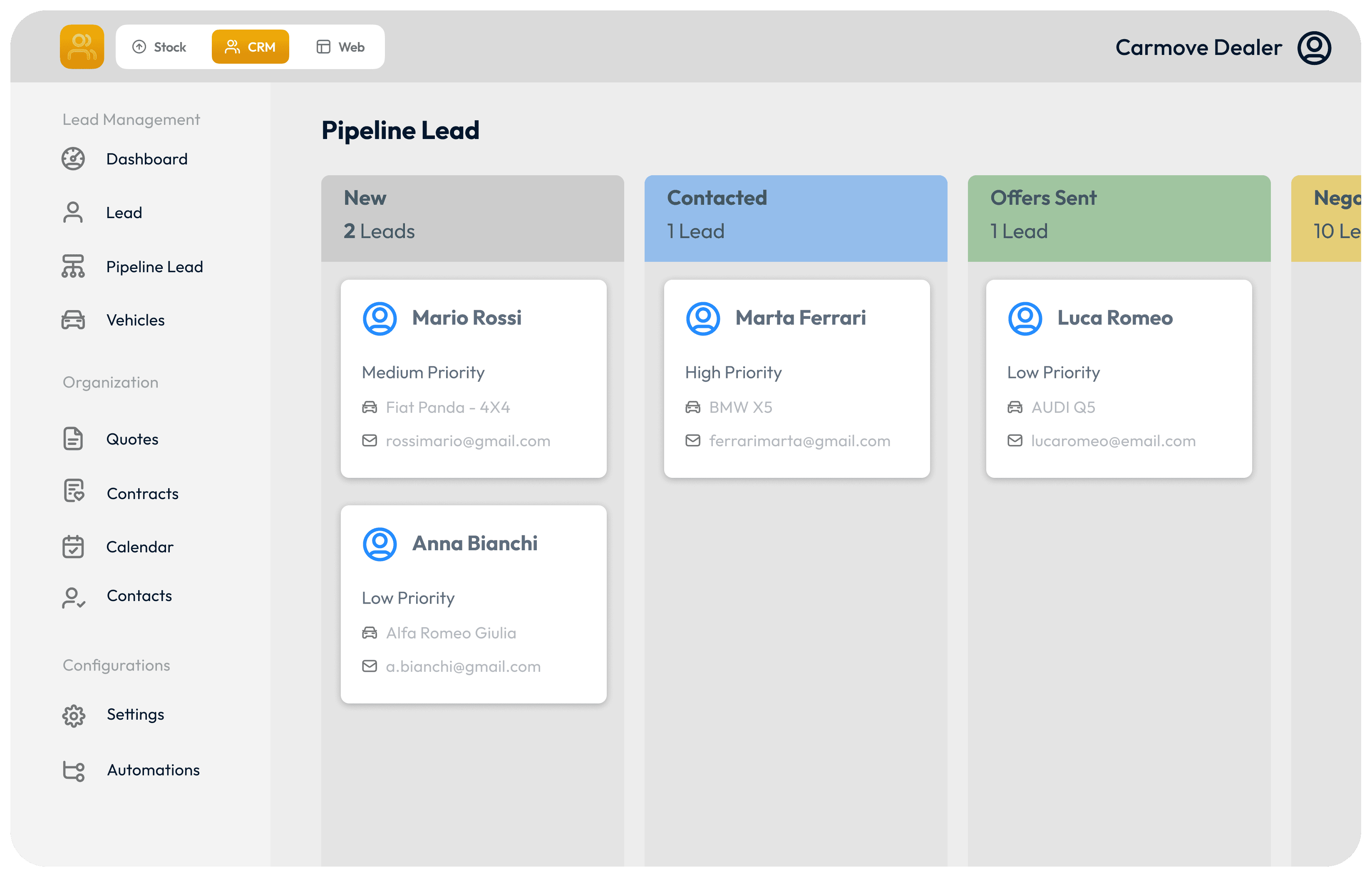 Mockup dell'interfaccia del gestionale Carmove