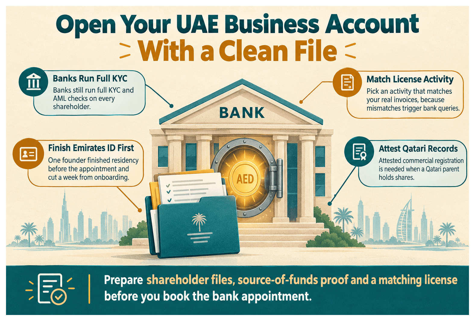 Infographic: Opening a UAE Corporate Bank Account as a Qatari Entrepreneur