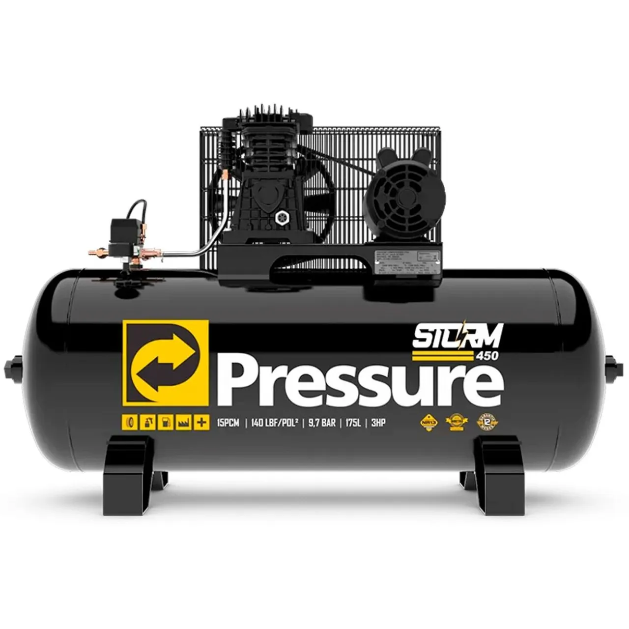 Compressor de Ar Storm 15/175 450 15 Pés 175 Litros 110/220V Monofásico - PRESSURE