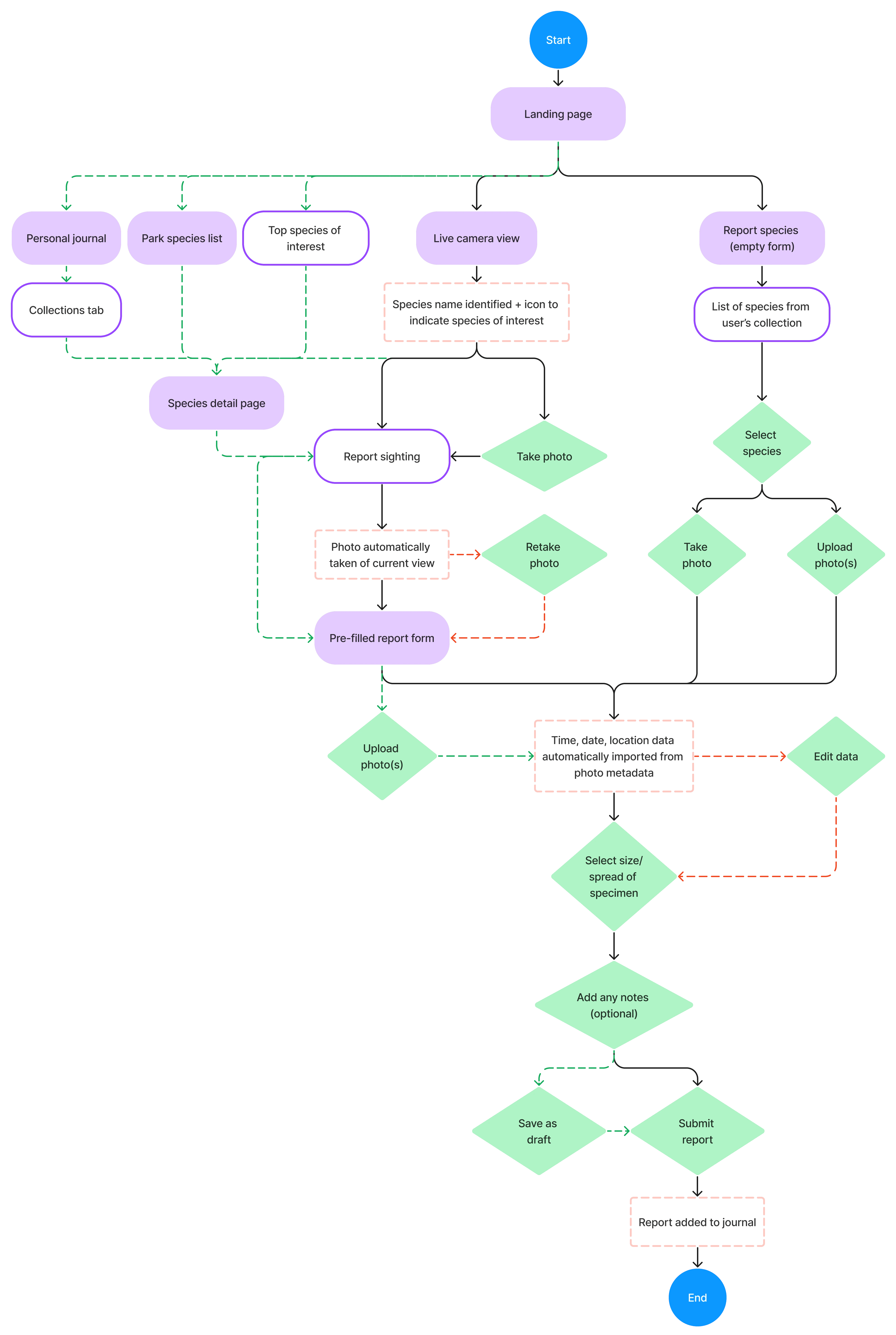 user flow: report a species sighting