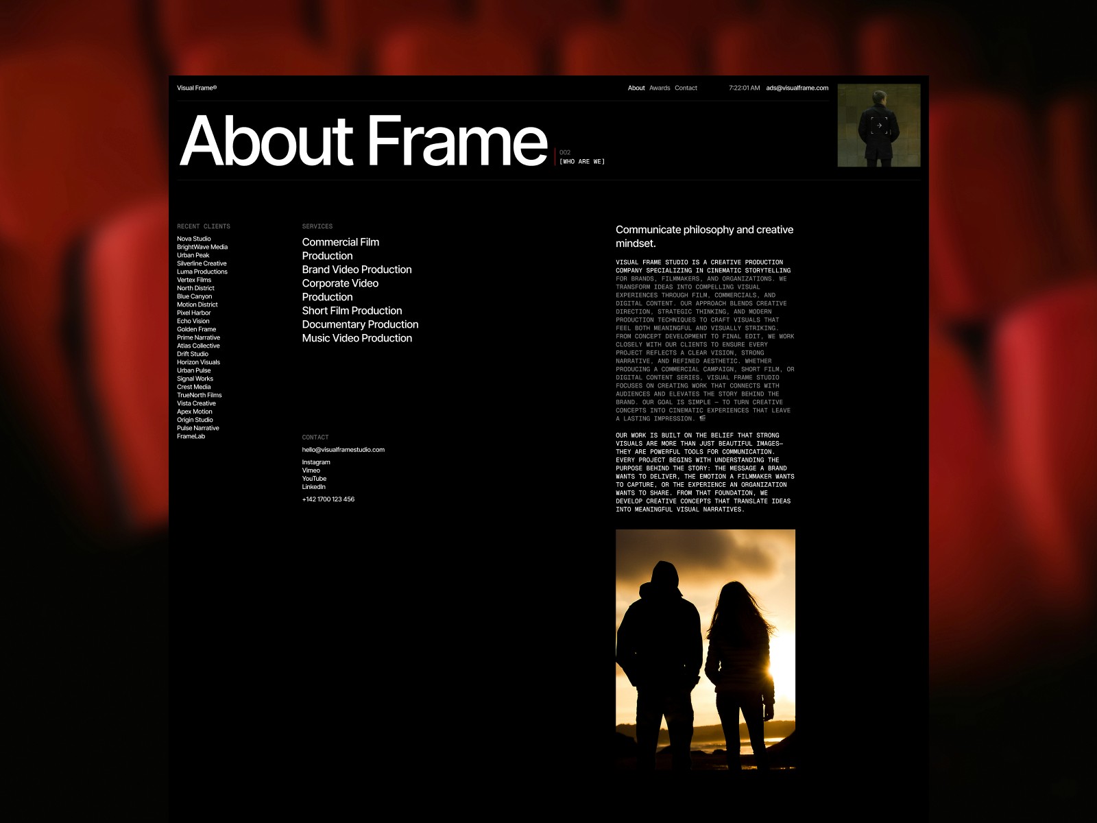 Visual frame — 高级暗黑现代作品集网站设计灵感