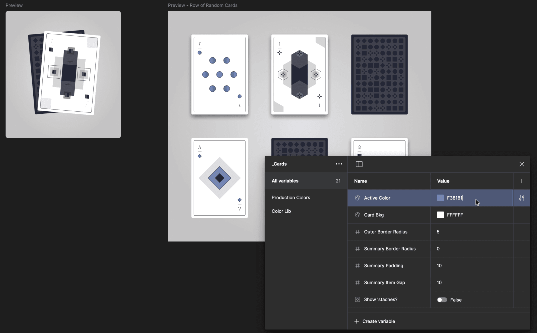 Demonstration of how changing one variable changes the color scheme of entire deck