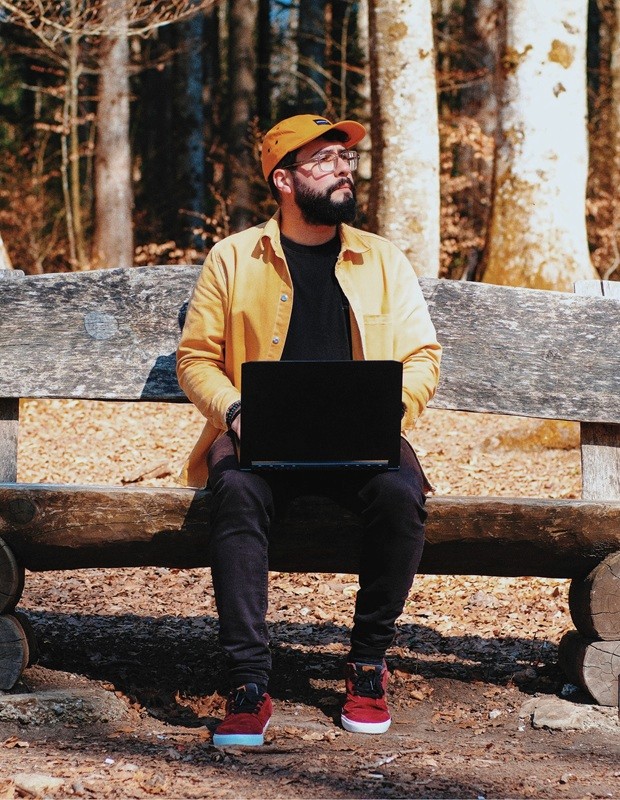 Portrait of portfolio creator – back view